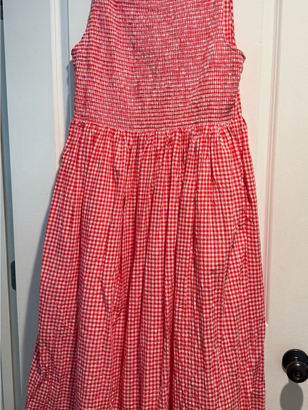 J.Crew Red & White Gingham Smocked Dress – Women’s XL